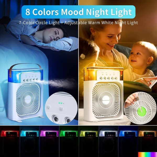 Portable Mini Air Cooler | 7-Color LED | Personal Cooling Fan